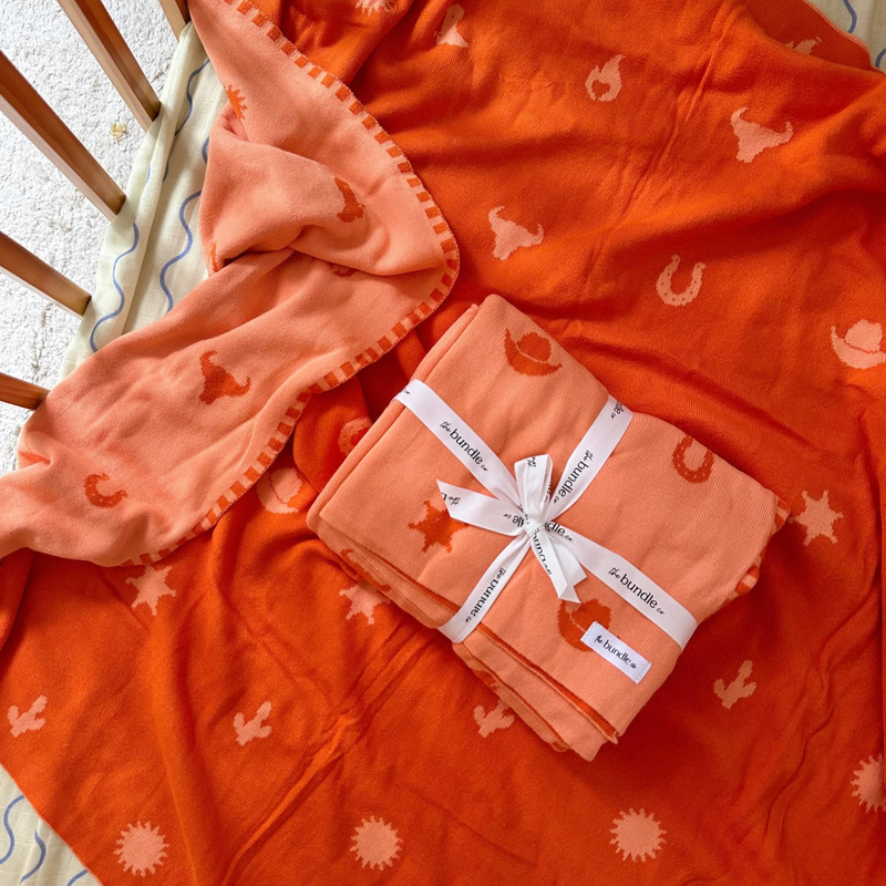 Wild West Blanket - Bright Orange - 100% Cotton Baby Blanket