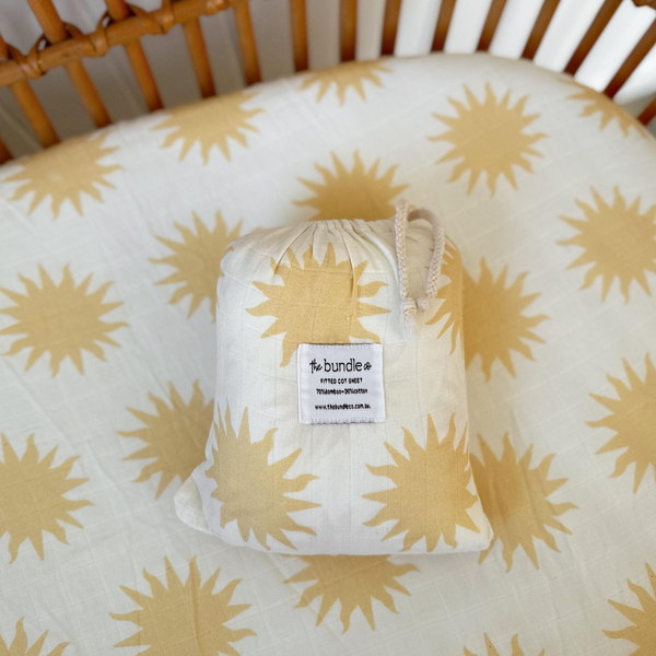 Sunshine Fitted Cot Sheet 70 bamboo 30 cotton The Bundle Co