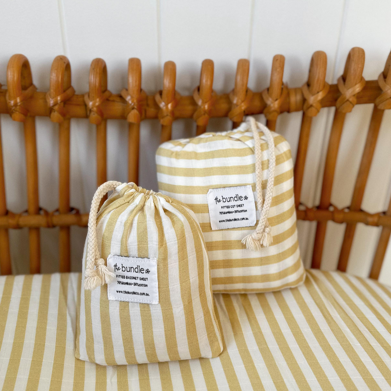 Moss Stripe Fitted Cot Sheet - 70% bamboo + 30% cotton