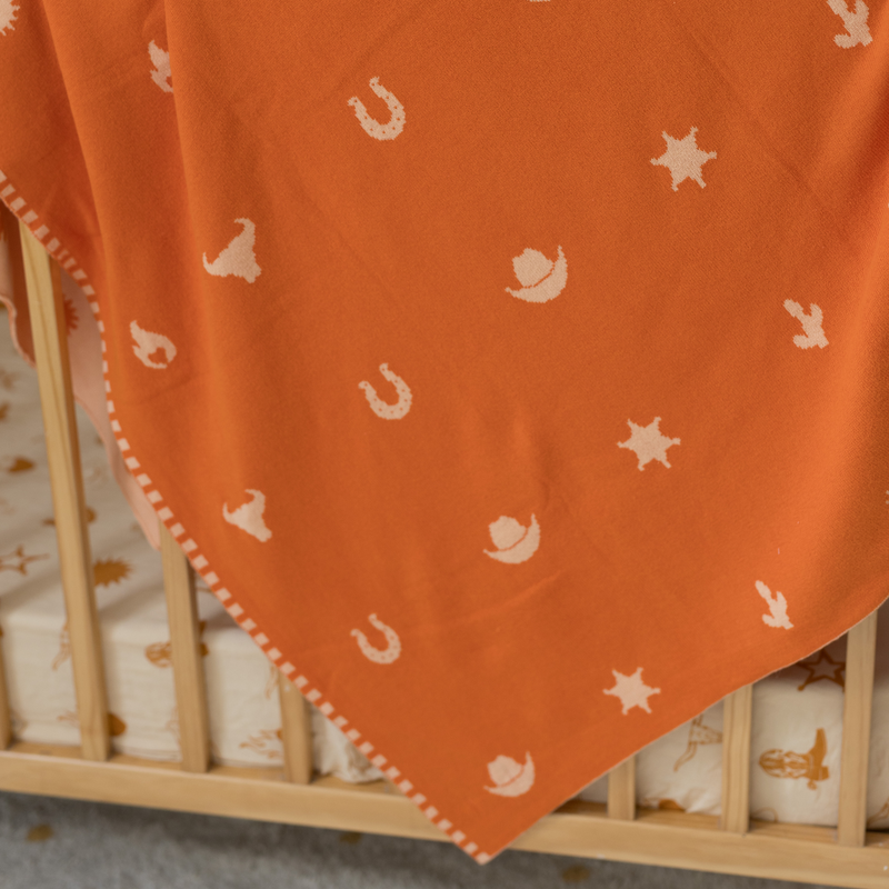 Wild West Blanket - Orange - 100% Cotton Baby Blanket - PRE ORDER (dispatch March)