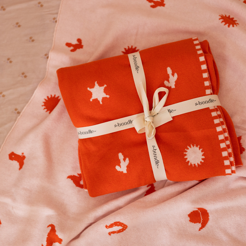 Wild West Blanket - Pink/Red - 100% Cotton Baby Blanket