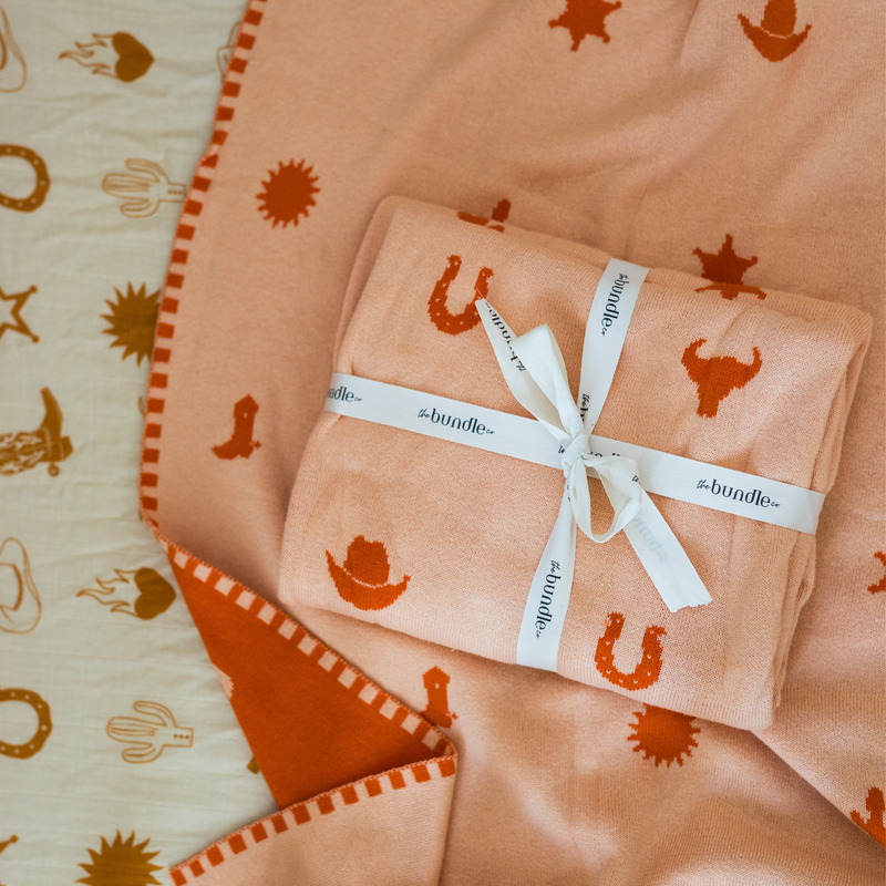 Wild West Blanket - Orange - 100% Cotton Baby Blanket - PRE ORDER (dispatch March)