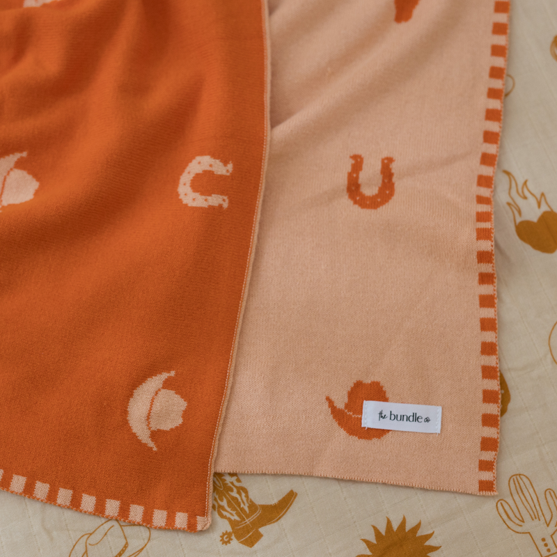 Wild West Blanket - Orange - 100% Cotton Baby Blanket - PRE ORDER (dispatch March)