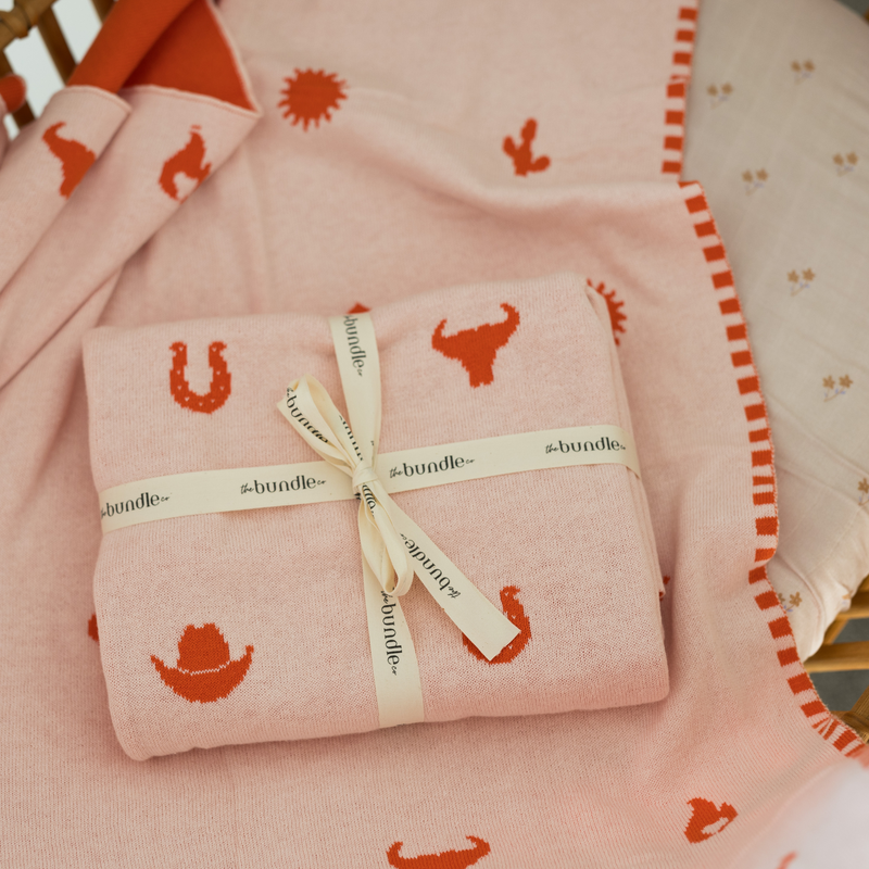 Wild West Blanket - Pink/Red - 100% Cotton Baby Blanket