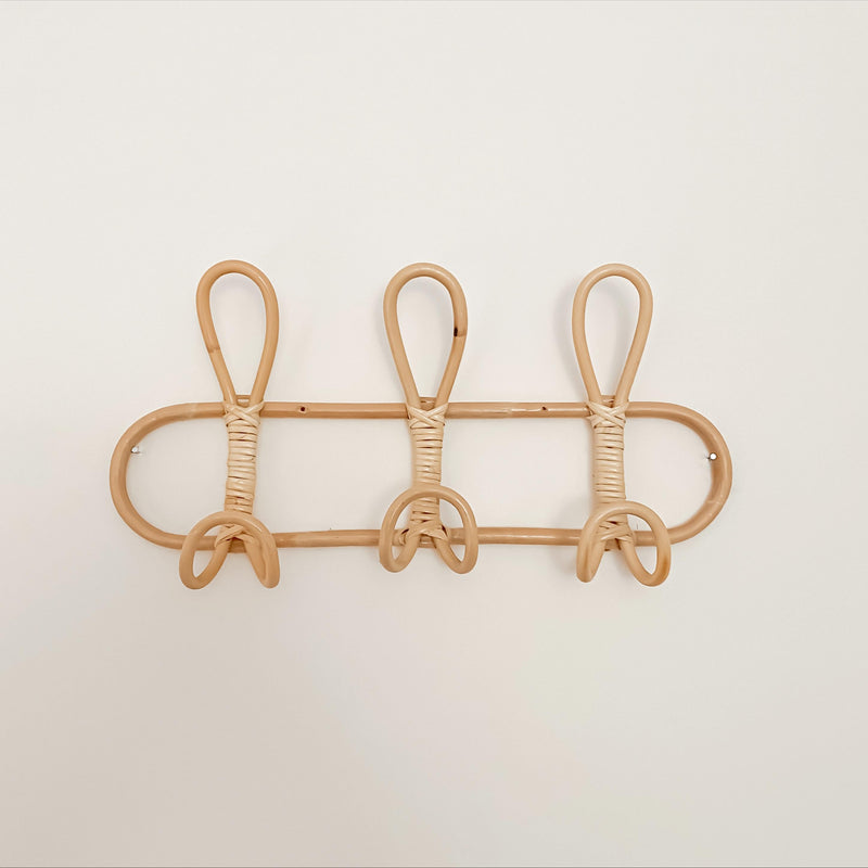 Rattan 3 hook wall hanger