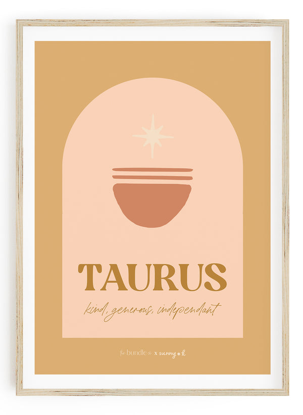 Taurus Horoscope Print - Pink colour way